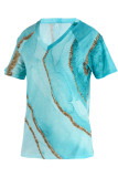 Colour Fashion Casual Print Patchwork V Neck T-Shirts