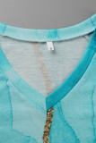 Colour Fashion Casual Print Patchwork V Neck T-Shirts