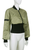 Green Street Solid Patchwork Zipper Collar Outerwear