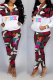 Red Casual Leopard Patchwork Zipper Collar Long Sleeve Two Pieces