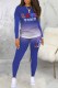 Blue Casual Gradual Change Print Letter O Neck Long Sleeve Two Pieces