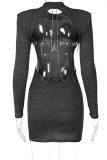 Black Sexy Solid Patchwork Backless O Neck Pencil Skirt Dresses