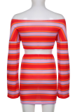 Red Sexy Striped V Neck Long Sleeve Two Pieces