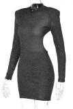 Black Sexy Solid Patchwork Backless O Neck Pencil Skirt Dresses