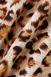 Leopard Print Sexy Print Patchwork Zipper Half A Turtleneck Long Sleeve Dresses