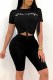 Black Casual Print Letter O Neck Short Sleeve Two Pieces
