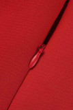 Red Fashion Sexy Solid Patchwork Oblique Collar Evening Dress