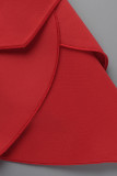 Red Fashion Sexy Solid Patchwork Oblique Collar Evening Dress