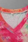 Colour Fashion Casual Print Patchwork V Neck T-Shirts