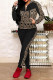 Black Casual Print Patchwork Zipper Hooded Collar Long Sleeve Two Pieces