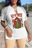Coffee Street Print Skull Tassel V Neck T-Shirts