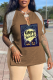 Coffee Street Print Tassel V Neck T-Shirts