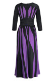 Purple Sexy Striped Print Patchwork O Neck A Line Dresses