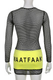 Black Sexy Print Mesh O Neck Pencil Skirt Dresses