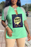 Blue Street Print Tassel V Neck T-Shirts