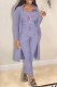 Purple Casual Print Patchwork Long Sleeve Three Pieces