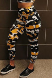 Pink Casual Camouflage Print Patchwork Skinny High Waist Pencil Trousers