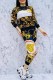 Black Gold Casual Print Patchwork Letter O Neck Long Sleeve Two Pieces