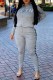Grey Casual Print Letter Zipper Collar Long Sleeve Two Pieces
