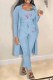 Light Blue Casual Print Patchwork Long Sleeve Three Pieces