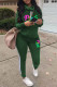 Army Green Casual Letter Print Patchwork Turtleneck Long Sleeve Two Pieces