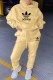 Khaki Casual Print Letter Hooded Collar Long Sleeve Two Pieces