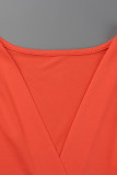 Tangerine Sexy Solid Patchwork Frenulum Slit V Neck Long Sleeve Two Pieces