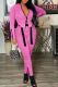 Deep Pink Street Solid Patchwork Zipper Collar Long Sleeve Two Pieces