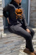 Black Casual Print Patchwork Hooded Collar Long Sleeve Two Pieces