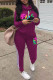Fuchsia Casual Letter Print Patchwork Turtleneck Long Sleeve Two Pieces