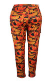 Orange Casual Camouflage Print Patchwork Plus Size Trousers