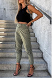 Olive Green Casual Solid Patchwork High Waist Pencil Solid Color Bottoms