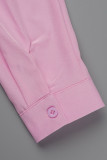 Pink Casual Simplicity Solid Patchwork Buckle Turndown Collar Long Sleeve Two Pieces