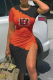 Tangerine Red Casual Print High Opening O Neck Pencil Skirt Dresses