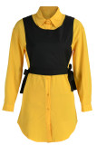 Yellow Casual Simplicity Solid Patchwork Buckle Turndown Collar Long Sleeve Two Pieces