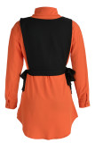 Tangerine Casual Simplicity Solid Patchwork Buckle Turndown Collar Long Sleeve Two Pieces