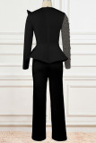 White Elegant Solid Patchwork Beading O Neck Jumpsuits