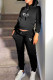 Black Casual Letter Print Patchwork Hooded Collar Long Sleeve Two Pieces