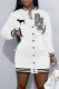 White Casual Print Letter Half A Turtleneck A Line Dresses