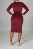 Blue Sexy Solid Hollowed Out O Neck Pencil Skirt Dresses