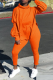 Tangerine Red Street Solid Patchwork Hooded Collar Long Sleeve Two Pieces
