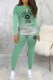 Light Green Casual Gradual Change Print Letter O Neck Long Sleeve Two Pieces