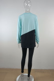 Blue Black Casual Solid Patchwork Slit O Neck Long Sleeve Two Pieces