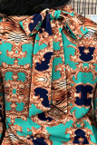 Cyan Casual Print Bandage Patchwork Half A Turtleneck Tops