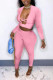 Pink Sexy Solid Patchwork V Neck Long Sleeve Two Pieces