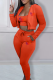Tangerine Red Casual Print Patchwork Hooded Collar Long Sleeve Three Pieces
