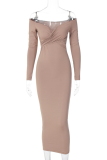 Bare Color Sexy Solid Patchwork Off the Shoulder Pencil Skirt Dresses