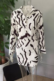 Khaki Casual Print Patchwork Buckle Turndown Collar Long Sleeve Two Pieces