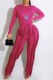 Rose Red Street Print Tassel O Neck Long Sleeve Two Pieces