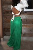 Green Casual Solid Patchwork High Waist Straight Solid Color Bottoms